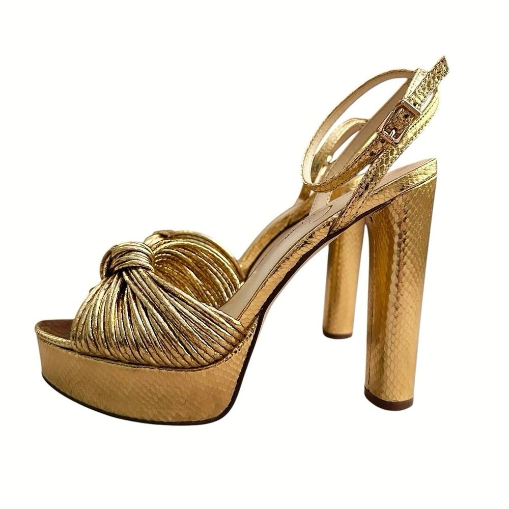 Jessica Simpson Immie Gold Metallic Platform Sandals Women 9.5 Block Heels - Picture 1 of 9